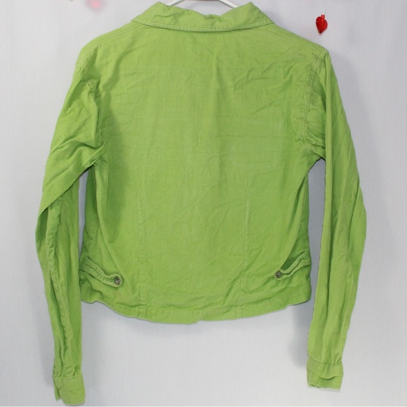 Vintage Y2K green chartreuse corduroy cropped zip-up jacket women’s medium - Picture 2 of 4